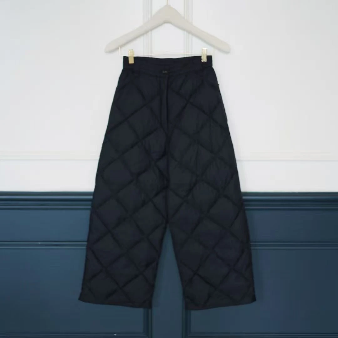 2512013【壁虎姐】GECKO秋冬新款 黑色菱形格高腰夹棉轻薄羽绒长裤