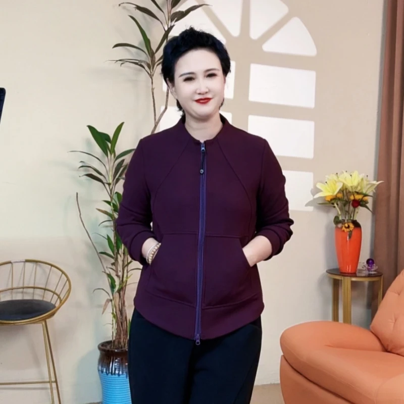 924春秋款大码时尚卫衣休闲外套女妈妈洋气新款上衣服绿色中式
