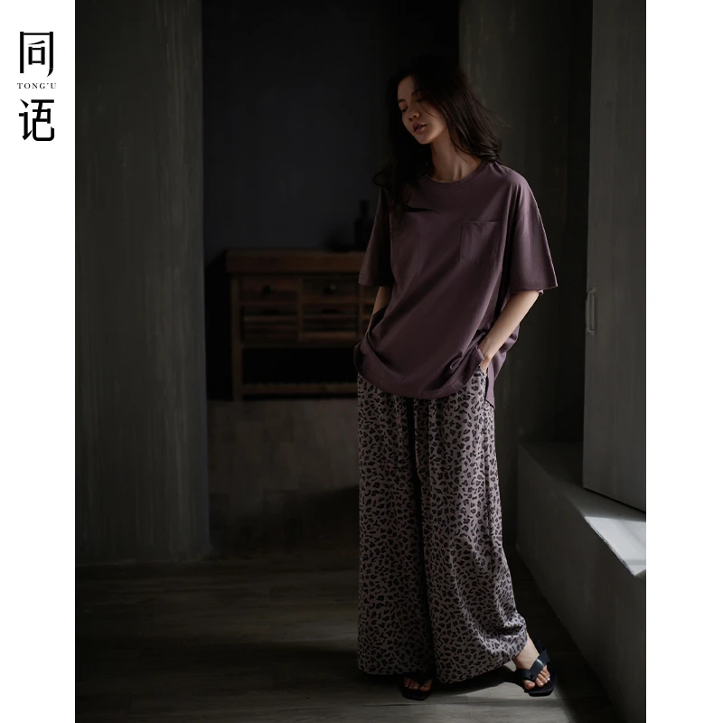 同语25年睡衣女士夏季莫代尔棉短袖套装新款豹纹可外穿家居服夏天