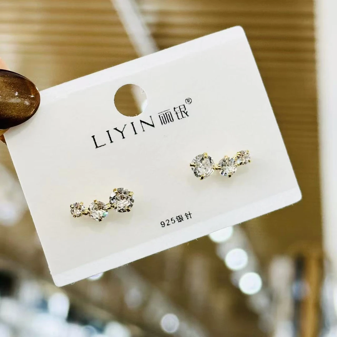 铜合金合成锆石耳饰 c157 c158丽银【亮晶晶耳排】精致百搭耳钉6177