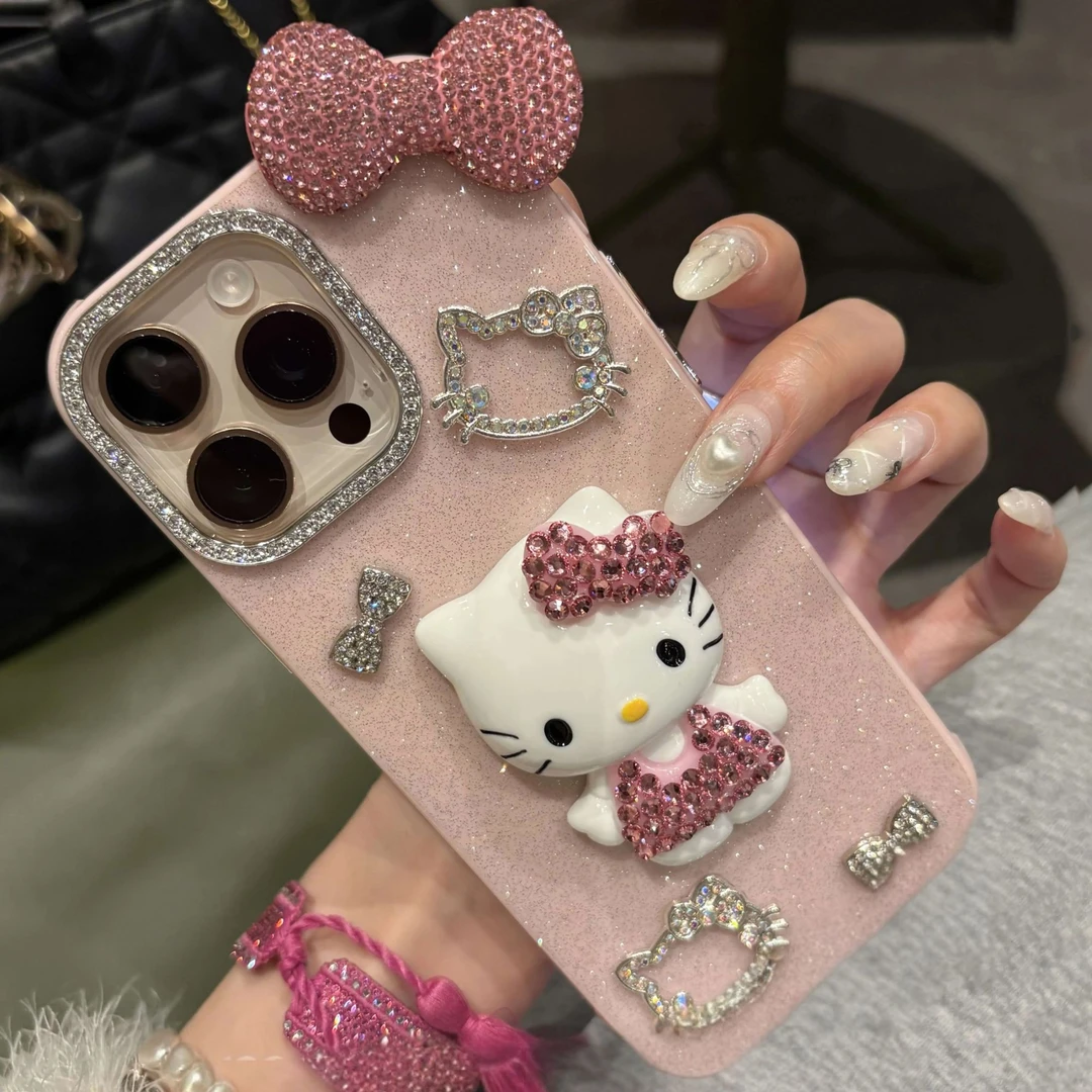 立体闪钻kt猫咪适用于iPhone16promax手机壳15少女心14可爱13卡通
