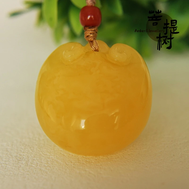 天然蜜蜡如意挂件事事如意黄色双面立体吊坠