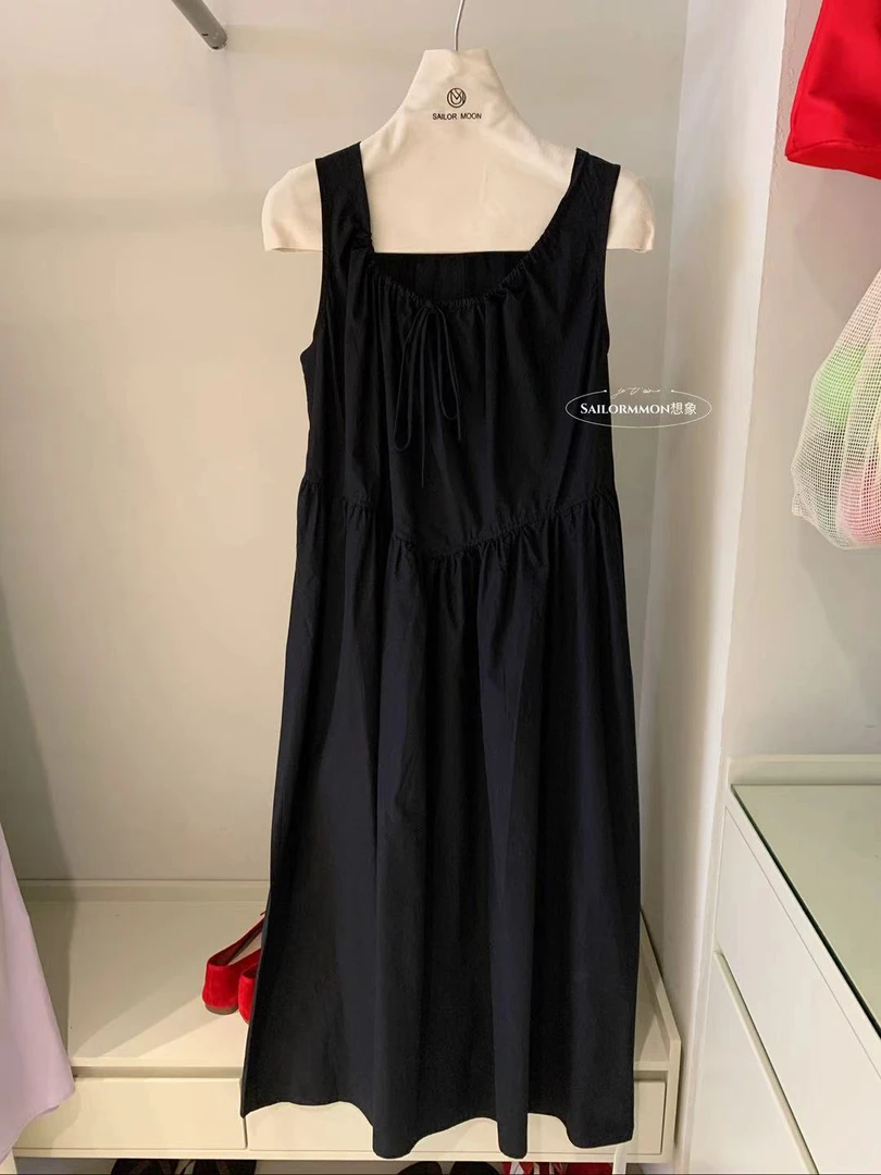 想象@8302 韩系甜美浪漫气质领口抽绳设计背心裙 5-6