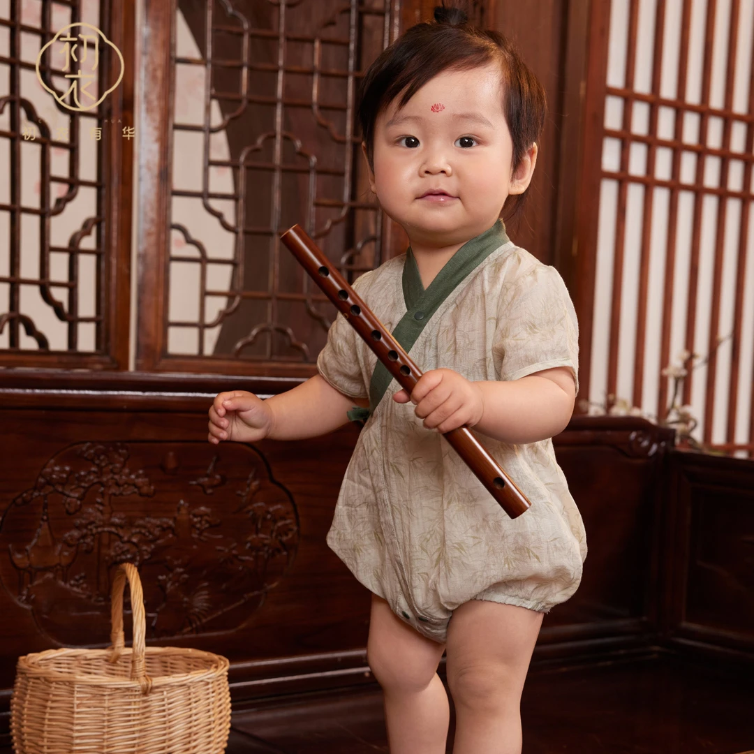 C5陌上公子男宝婴幼儿新生儿古风新中式哈衣爬服夏季连体薄款开档