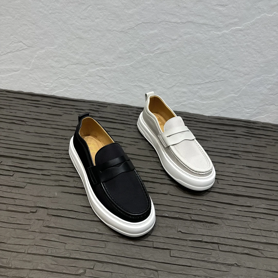 男士真皮休闲鞋厚底透气舒适一脚蹬懒人乐福鞋春季新款