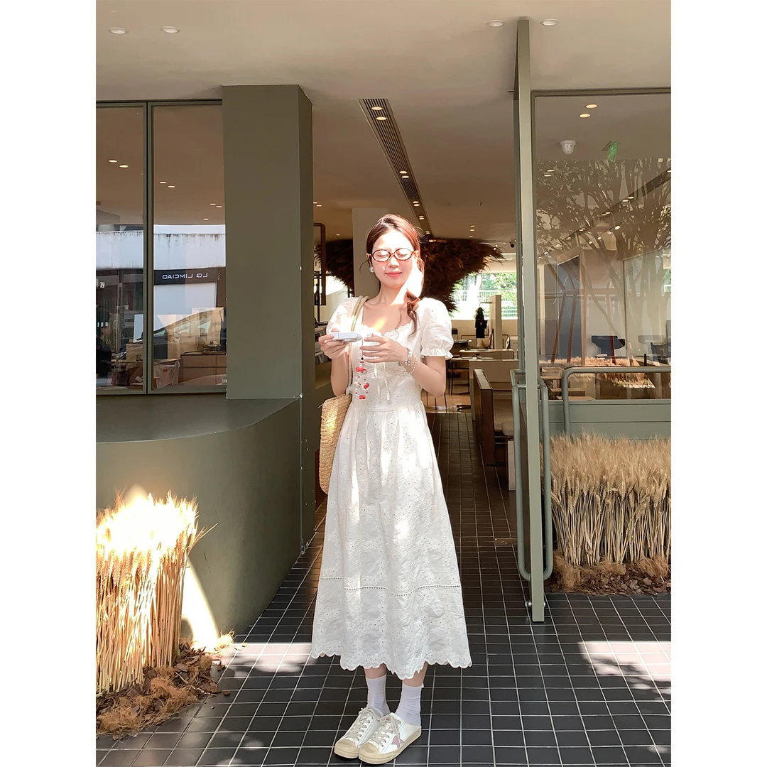 曾小咸 镂空重工连衣裙长裙公主袖夏季气质中长裙Z252LQF9455