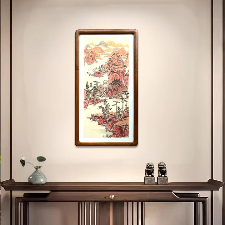 石不言国画鸿运当头山水竖幅客厅茶室玄关书房装饰画36*68带框