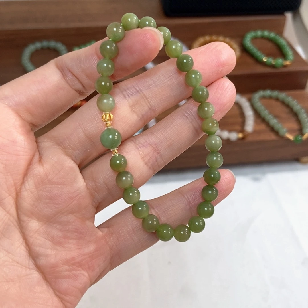 手链未镶嵌和田玉福利6mm黑阳洞碧玉