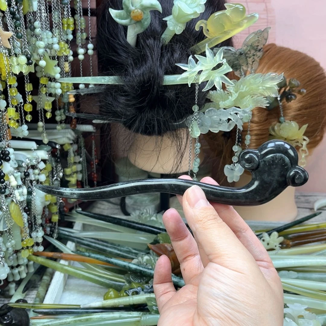 蛇纹石玉发饰未镶嵌长度20厘米左右