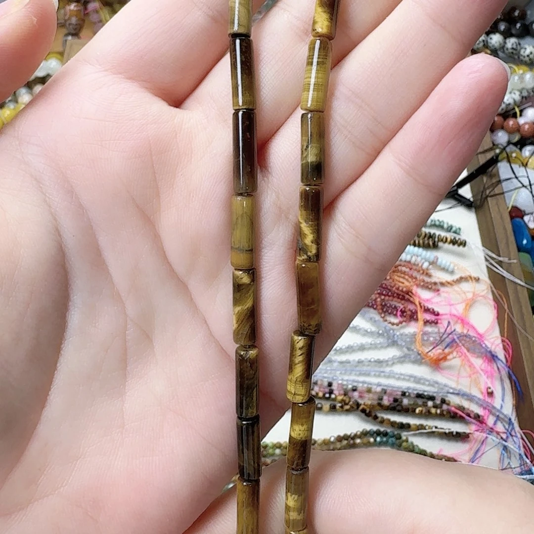 玛瑙/玉髓未镶嵌珠宝半成品虎眼卡4圆管一条