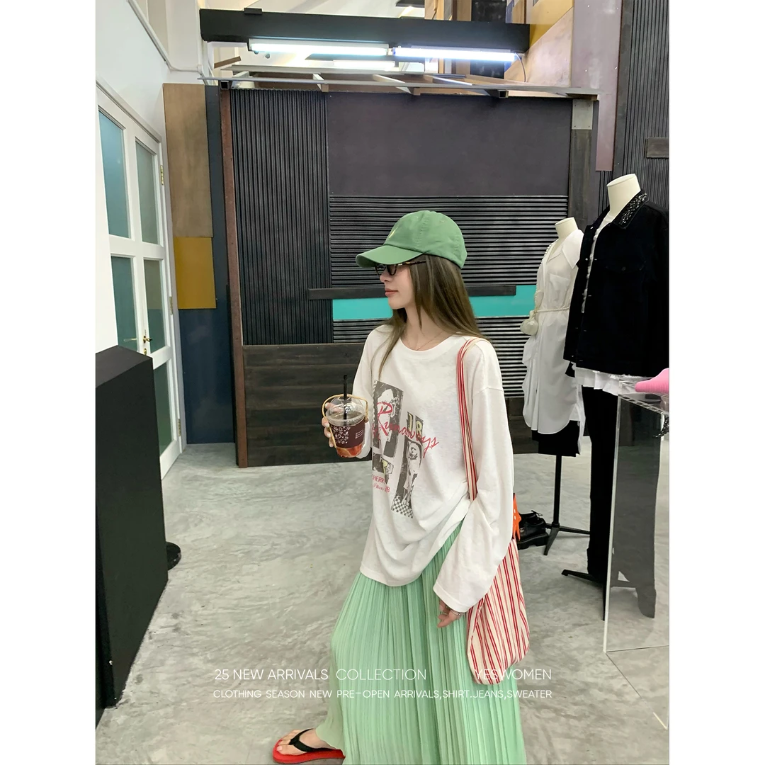 YESWOMEN5.30N美式复古印花T恤雪纺垂坠细百褶半身裙XYF6155D3887