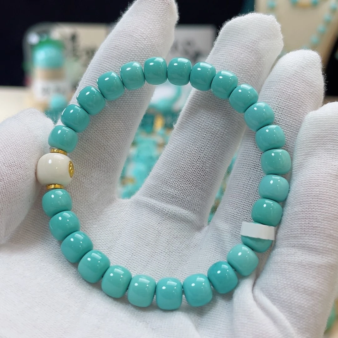 绿松石珠宝奇石未镶嵌尺寸7圈口14.8