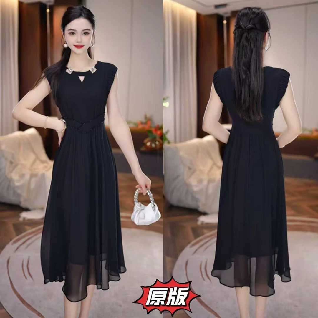 高档冰丽丝时尚女装连衣裙2025夏季新款显瘦洋气轻奢减龄礼服裙