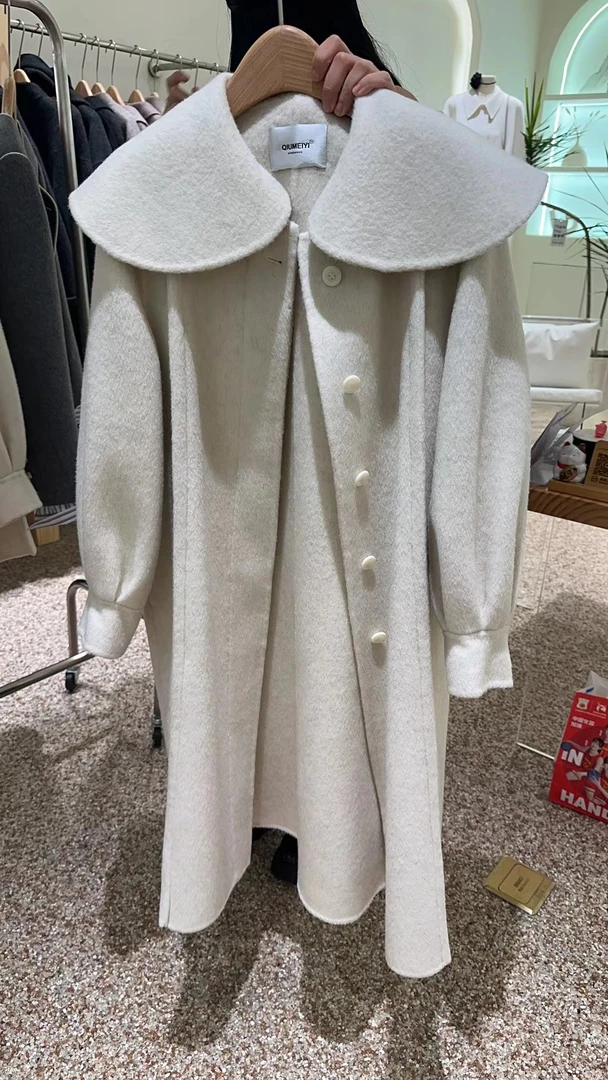 【北栀】娃娃领6粒扣长款双面呢大衣 810995
