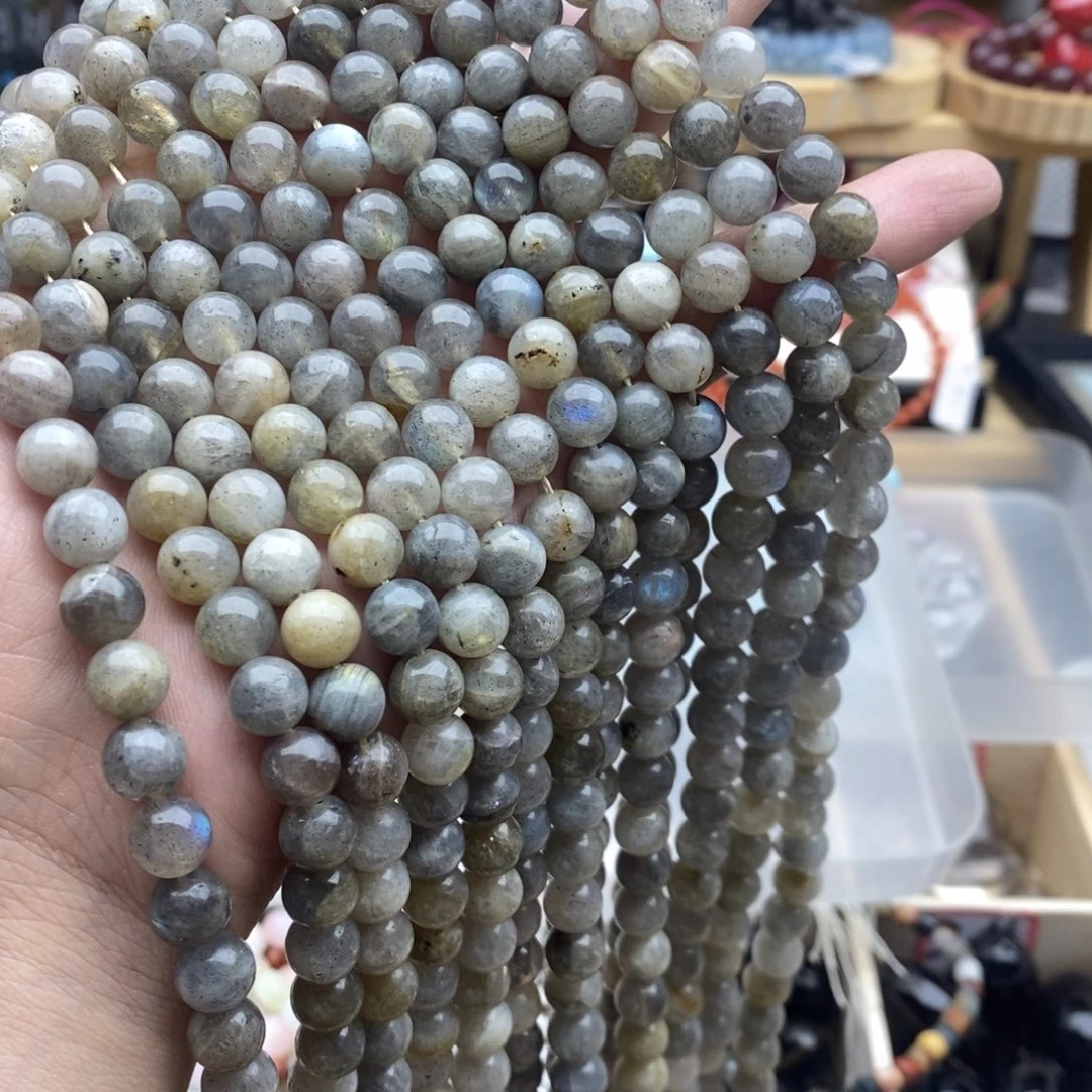 玛瑙/玉髓未镶嵌珠宝半成品一条天然8mm拉长石圆珠L863