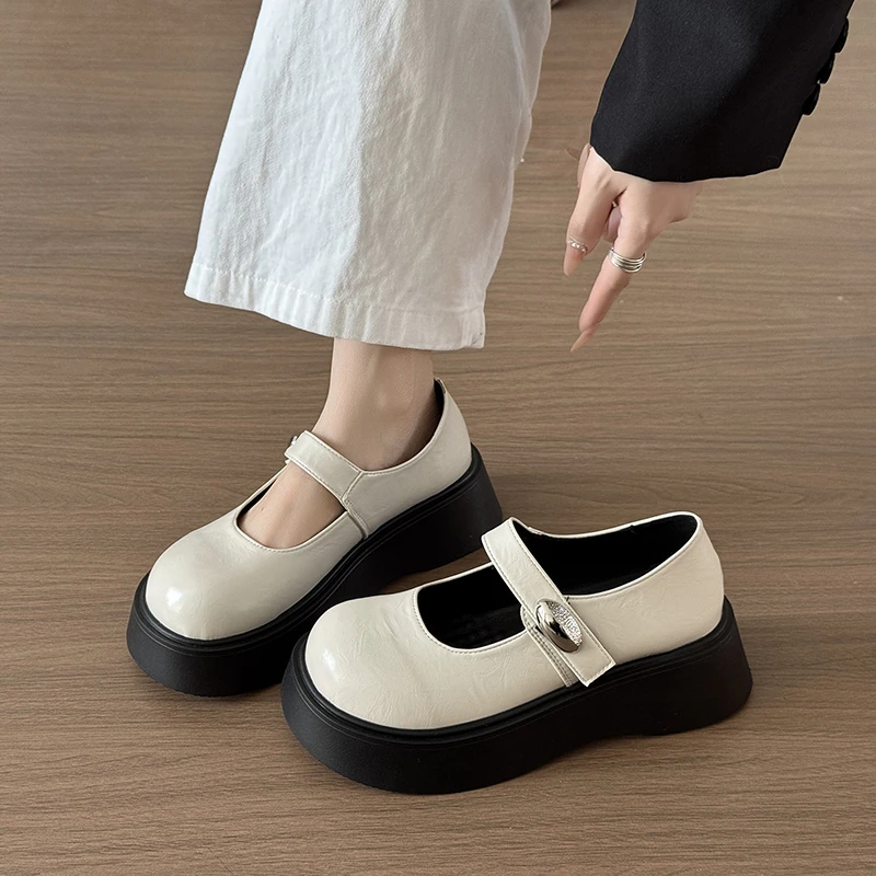 小香风松糕厚底圆头玛丽珍鞋女2025春季新款超火复古学院风JK单鞋