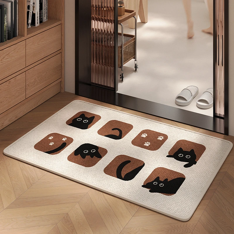 亚麻编织浴室吸水垫防滑地垫速干脚垫卫生间门口卡通厕所防摔软垫