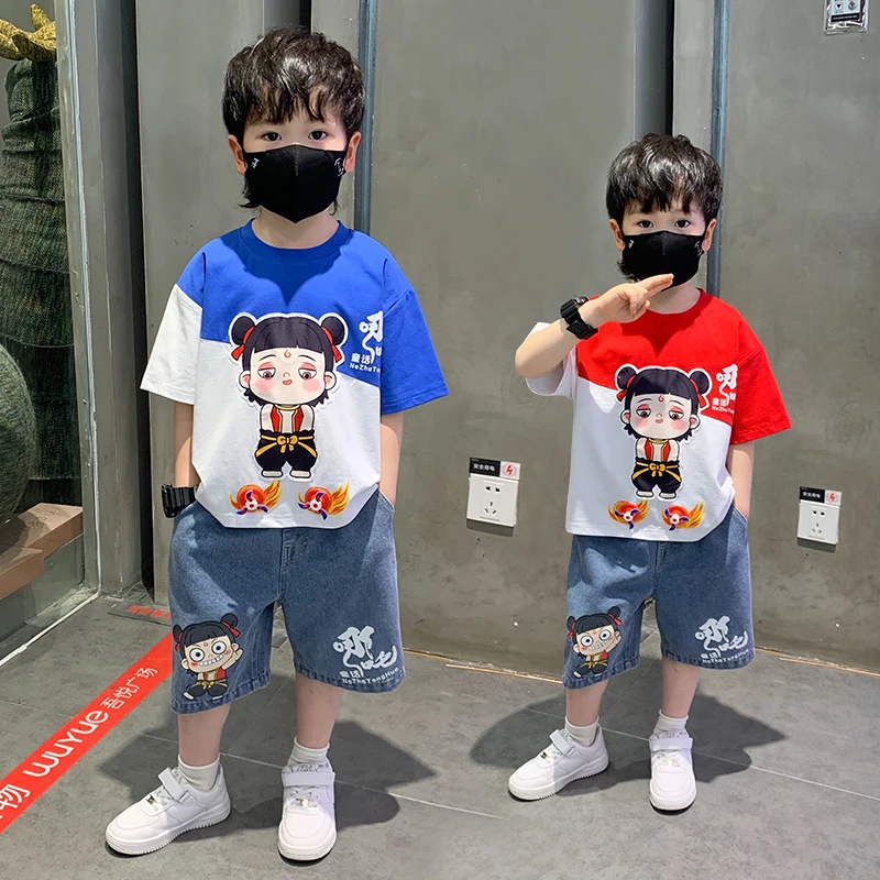 男童哪吒衣服夏装套装2025新款儿童夏天薄款短袖两件套潮男孩潮酷