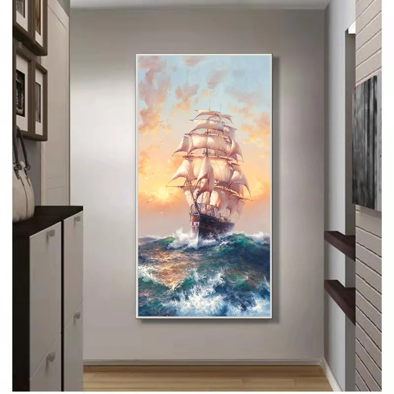 【一帆风顺】 寓意：事业有成 顺风顺水装饰画 油画客厅玄关办公