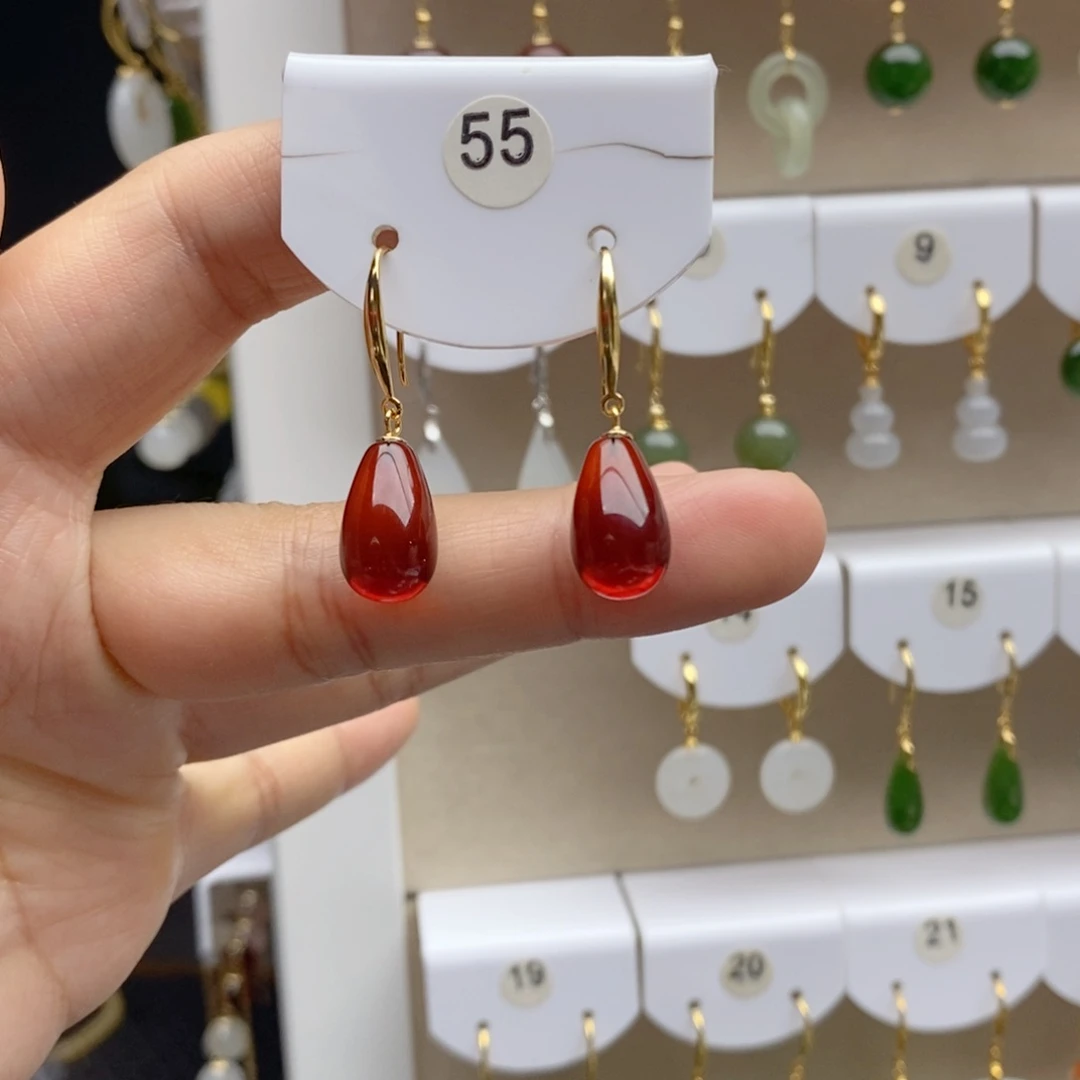 血珀银S925镶嵌耳饰