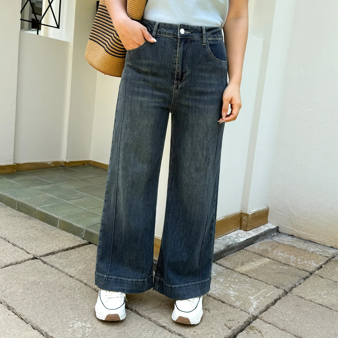 阔腿高腰复古牛仔裤女2025秋季新款胖mm宽松垂感大码显瘦直筒长裤