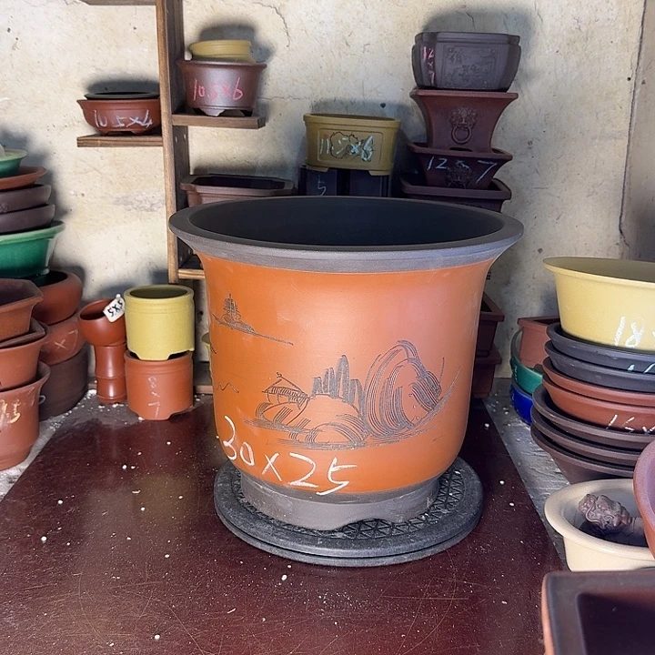 宜兴紫砂花盆，手工制作