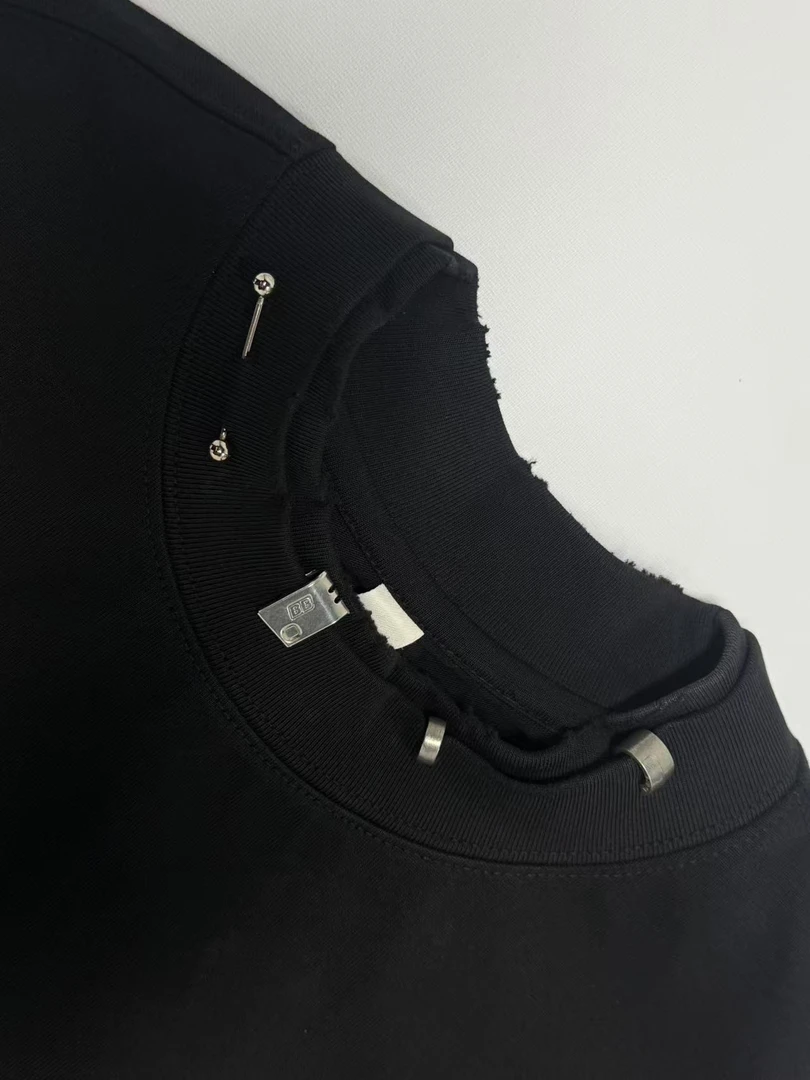 25/ss 双领口重工金属纽钉360g重磅美式简潮廓版设计师款潮牌T恤