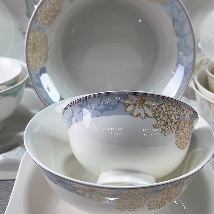 景德镇陶瓷面碗6个盘子6个饭碗6