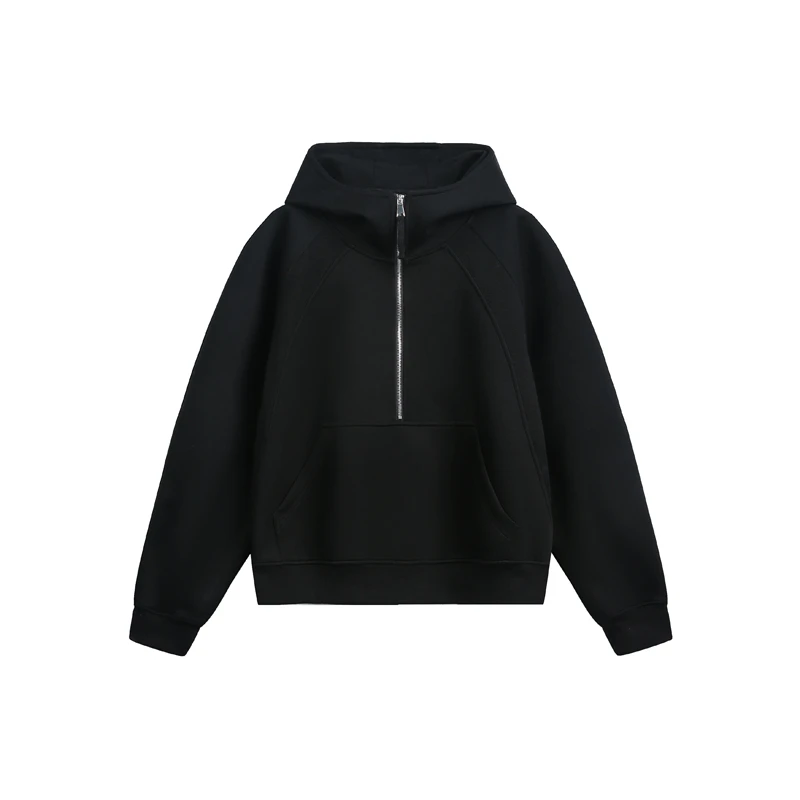420克高品质拼接罗口带帽个性卫衣男长袖运动时尚休闲百搭黑色