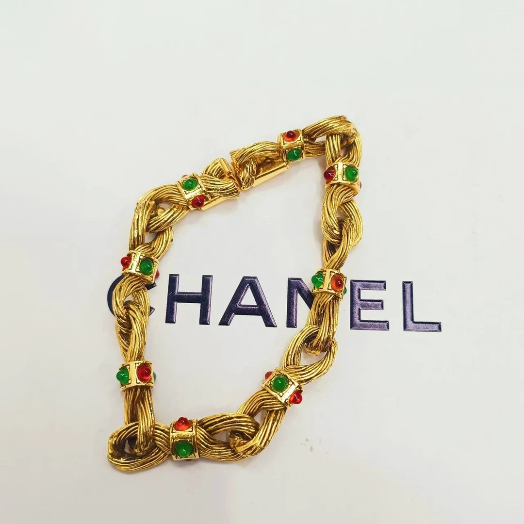 95新 Chanel/香奈儿 Chanel vintage香奈儿中古红绿琉璃手链