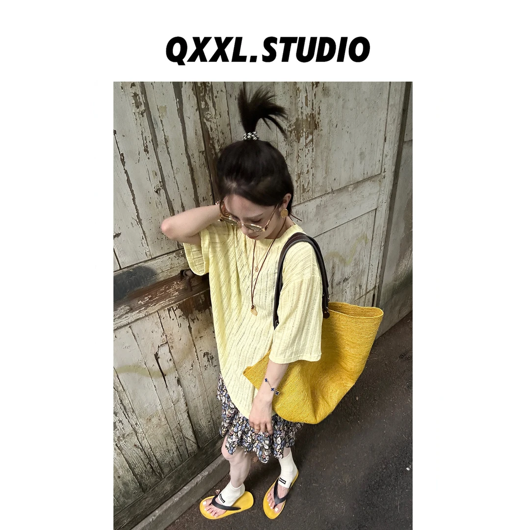 邱小小丽呀 夏款纯色竖螺纹圆领T恤 百搭通勤休闲薄款上衣女