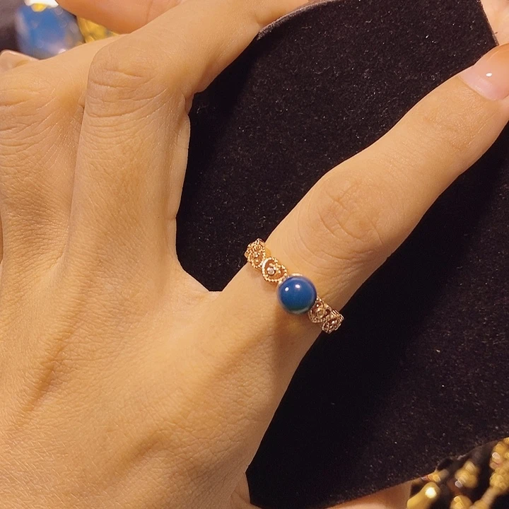 蓝珀银S925镶嵌珠宝奇石多米尼加蓝珀戒指