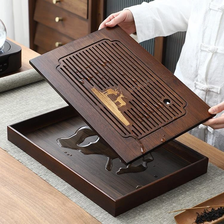 茶盘竹制储水式小茶盘家用小型沥水茶托茶海茶托蓄水功夫茶具