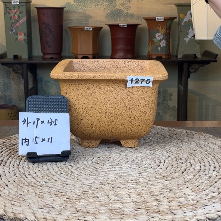 紫砂花盆  柴烧素面中号仿古四方1275