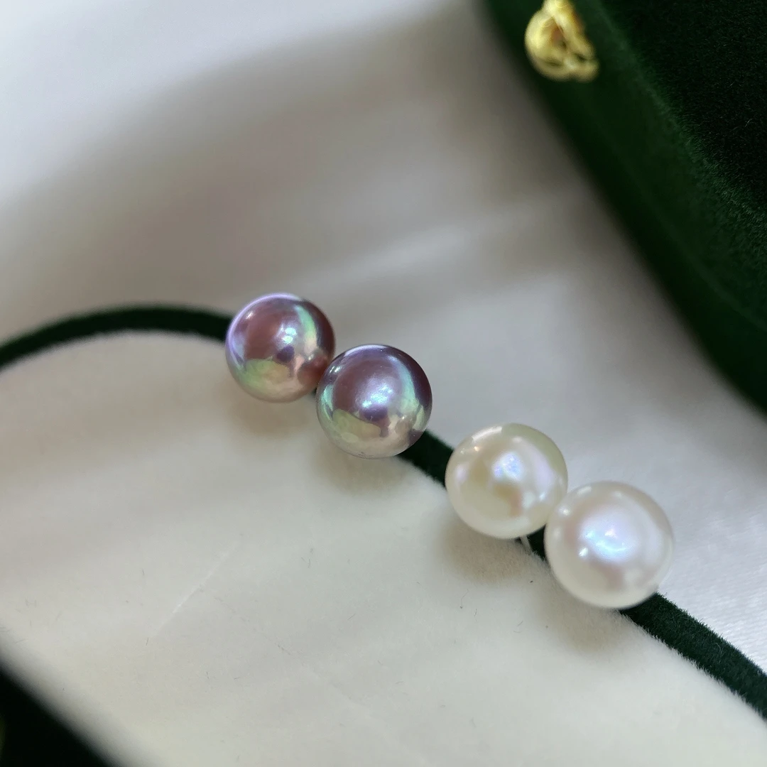 7-8mm淡水珍珠胖圆耳钉拍一发二