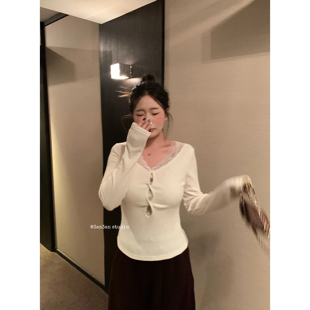 3AN3AN【呼吸蕾丝】设计感V领纯欲镂空辣妹内搭上衣3ANL250