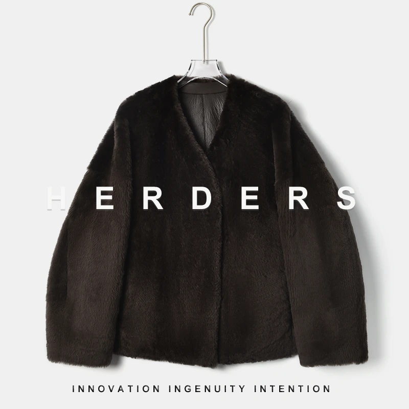 HERDERS 短款V领双色皮毛一体 256063