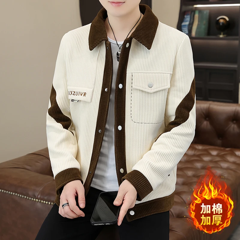 冬季新款水貂绒夹克男韩版潮牌修身加绒加厚男士高端休闲毛呢大衣