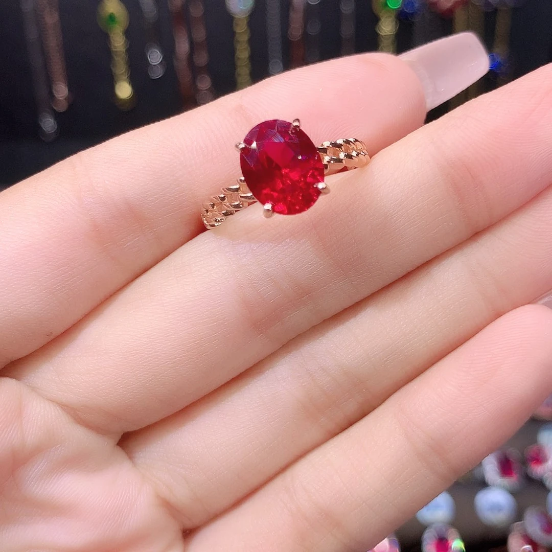 红宝石戒指银S925镶嵌酒红玫瑰金810