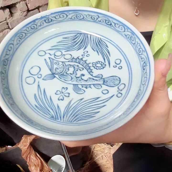摆件景德镇高温陶瓷鱼藻纹