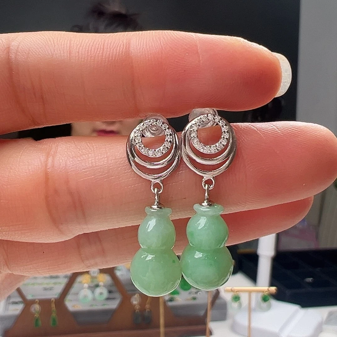银S925镶嵌翡翠耳饰