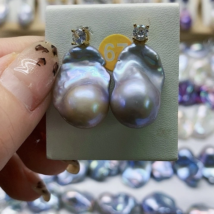 银S925镶嵌耳饰淡水珍珠