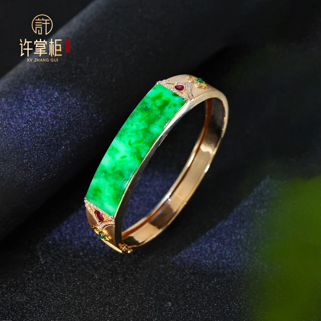 YGY｜18K金翡翠手镯天然缅甸翡翠A货国潮马鞍配饰气质轻奢优雅时尚