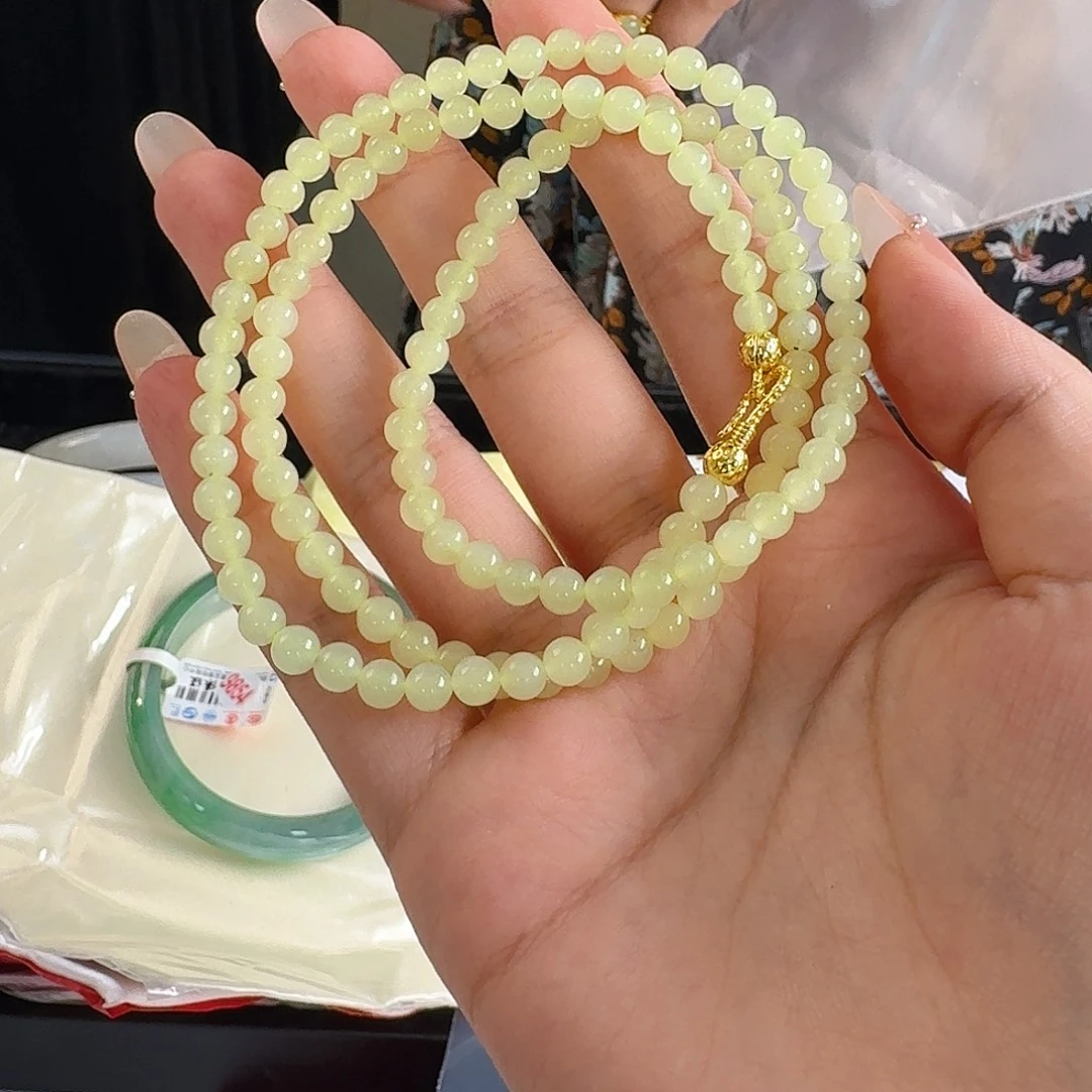 未镶嵌手链和田玉冰黄卡5 108