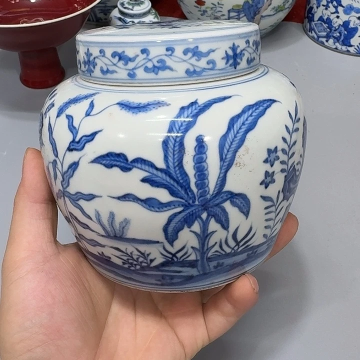 琴***浪摆件陶瓷纯手工青花罐