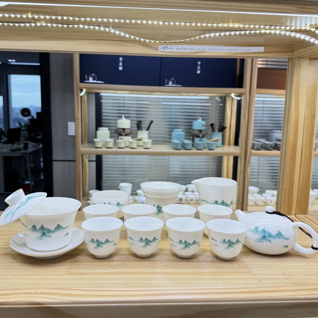 望山14件凤鸣壶悬停盖碗套装羊脂玉白瓷功夫茶具套装 安全包装