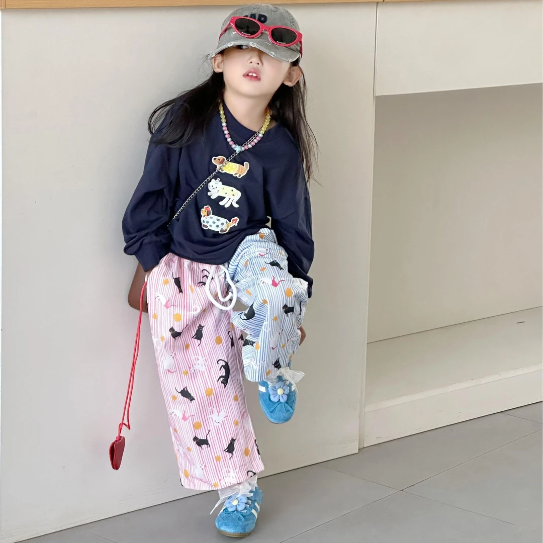 《部分在仓》秋季新款韩版女童休闲百搭卡通印花卫衣拼色休闲裤儿童
