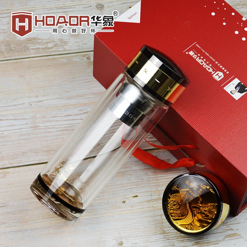 华象双层玻璃杯高端商务便携玻璃水杯泡茶杯男士加厚隔热车载杯子
