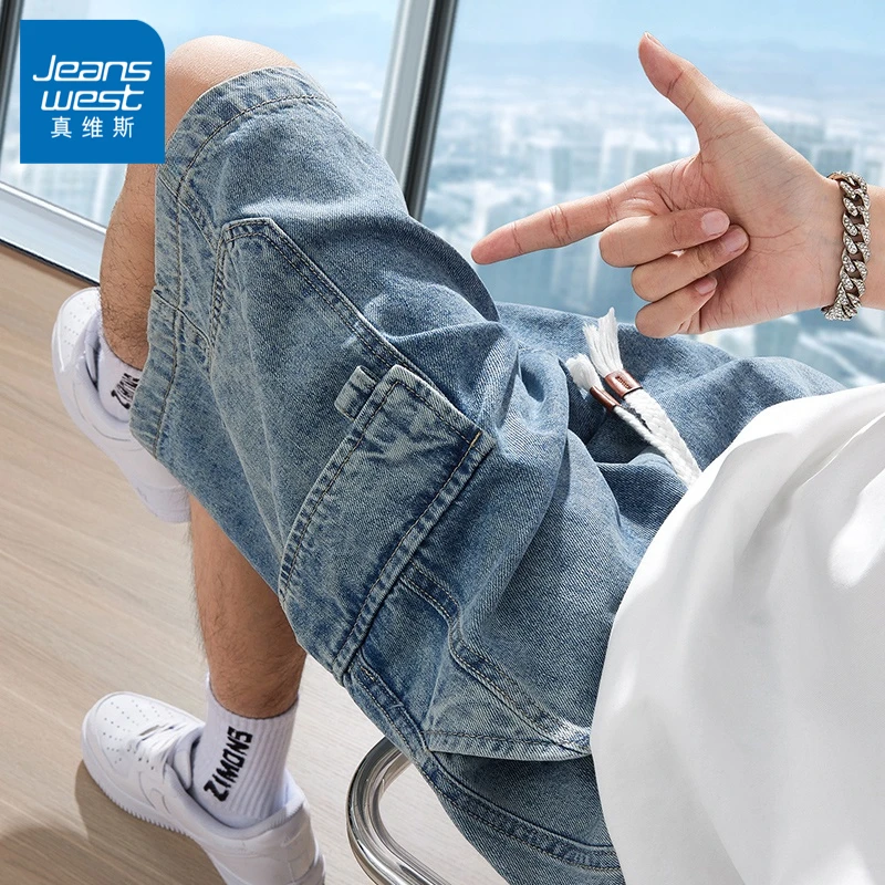 真维斯潮牌工装牛仔短裤男夏季薄款宽松透气中裤子帅气百搭五分裤