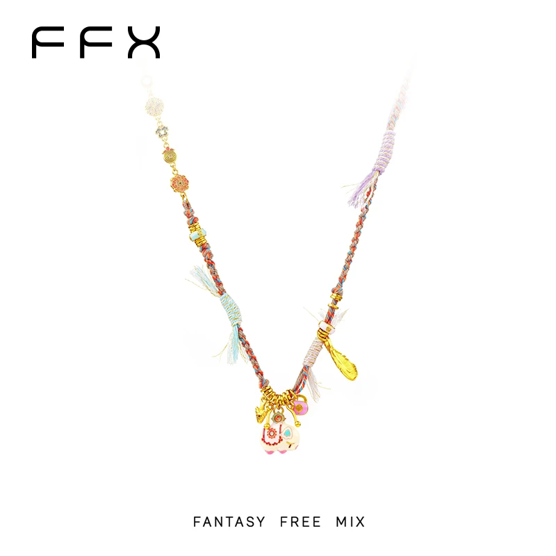 黄铜项链 弗弗西FFX【粉象】小象珐琅古法手工编织项链